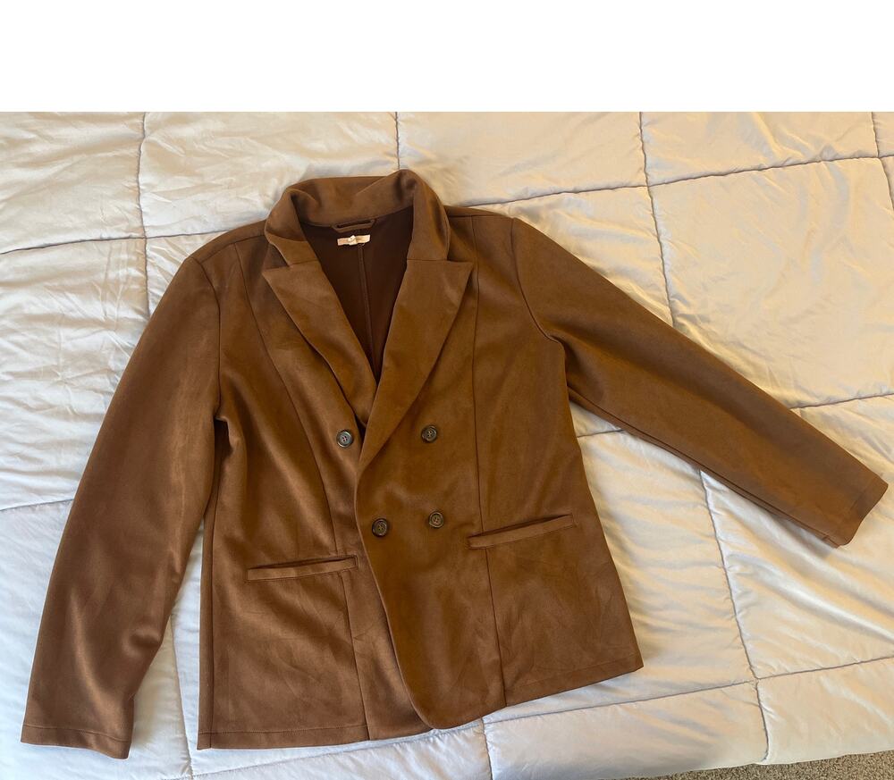 Maurices Brown Suede Look Double Breasted Blazer Large